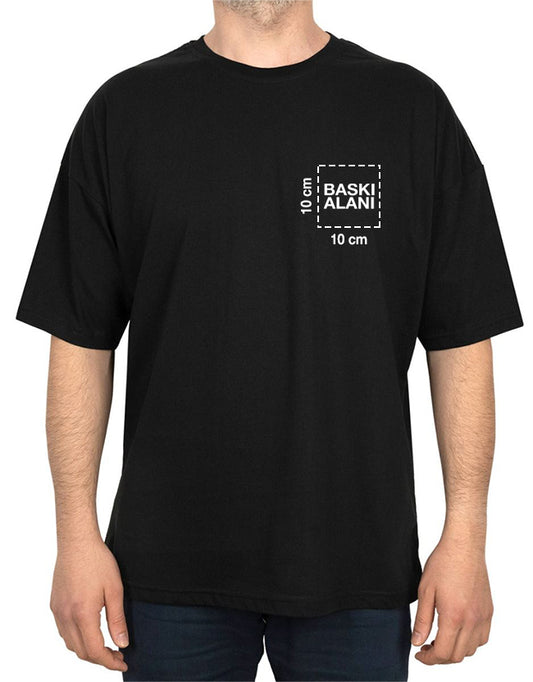 Oversize Bisiklet Yaka Tişört Siyah (Özelleştirilebilir) - istecanta.com