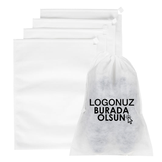 Ultrasonik İp Büzgülü Tela Kese - Beyaz - 42x32cm - Ayakkabı Torbası - Çamaşır Torbası (Özelleştirilebilir) 1000 Adet Tek Renk Baskı - istecanta.com