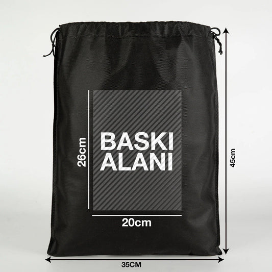 Ultrasonik Tela Kese - Siyah - 35x45 cm - Ayakkabı Ve Çamaşır Torbası - 500 Adet, Tek Renk Logo Baskılı