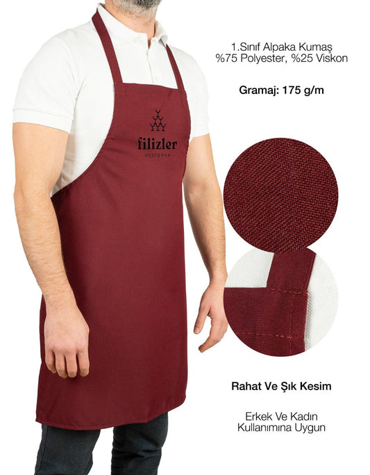 Baskılı Mutfak Önlüğü - Bordo - istecanta.com
