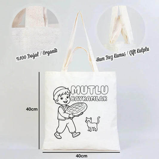 Boyanabilir 40x40 Ham Bez Model Günlük Hediyelik Kullanım - Bayram Çantası - detay görünüm
