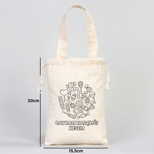Boyanabilir Bayram Harçlık Kesesi - Tek Tutma Kısa Kulp 15 x 20 cm - detay görünüm