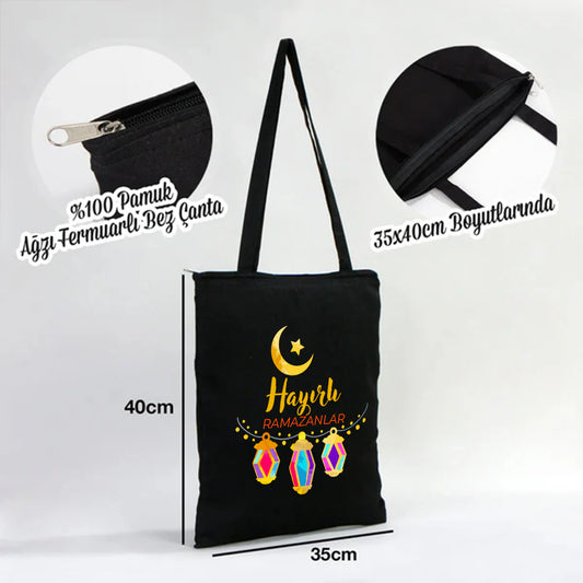 35x40 cm Siyah Gabardin Fermuarlı Bez Model - Bayram Çantası