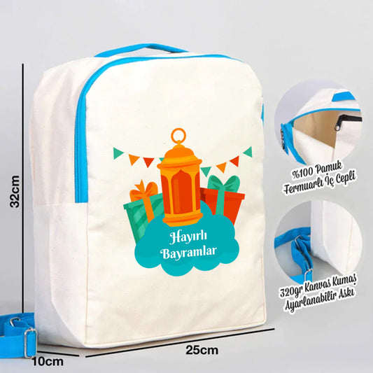 25x32x10 cm Turkuaz Renk VIP Kanvas Sırt Modeli - Bayram Çantası - detay görünüm