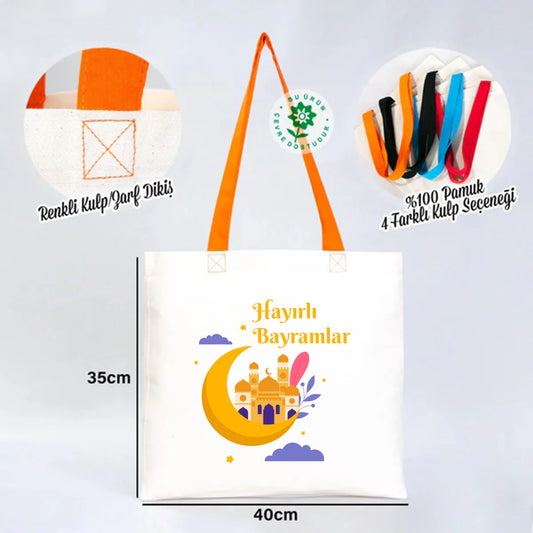 40x35 cm Gabardin Turuncu Kulp Çanta - Bayram Çantası - detay görünüm