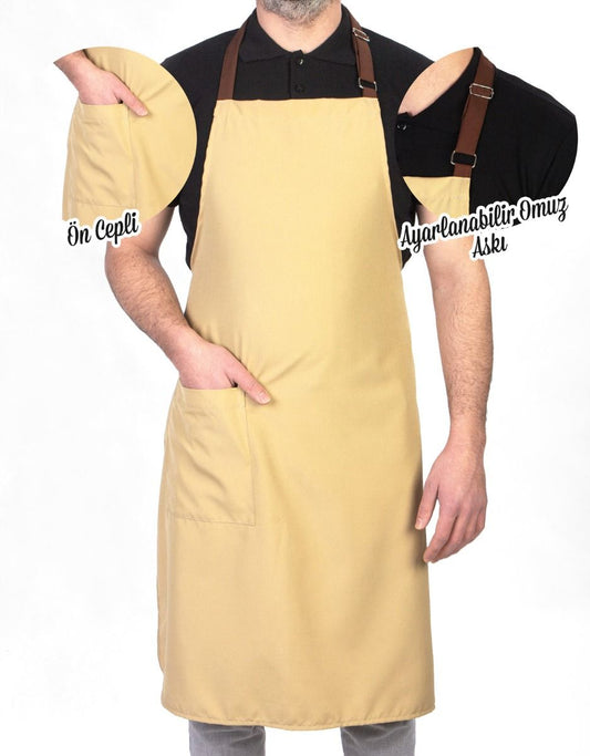 Mutfak Önlüğü Bej - Açık Kahverengi Ayarlanabilir Boyun Askısı - istecanta.com