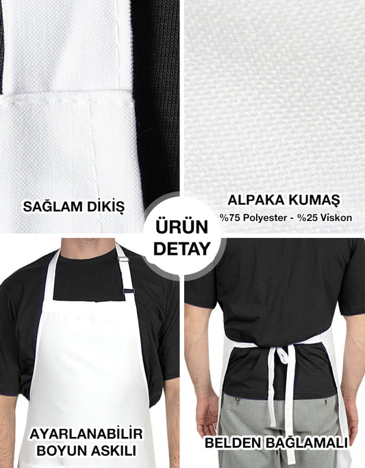 Beyaz Baskısız Mutfak Önlüğü - Ayarlanabilir - istecanta.com
