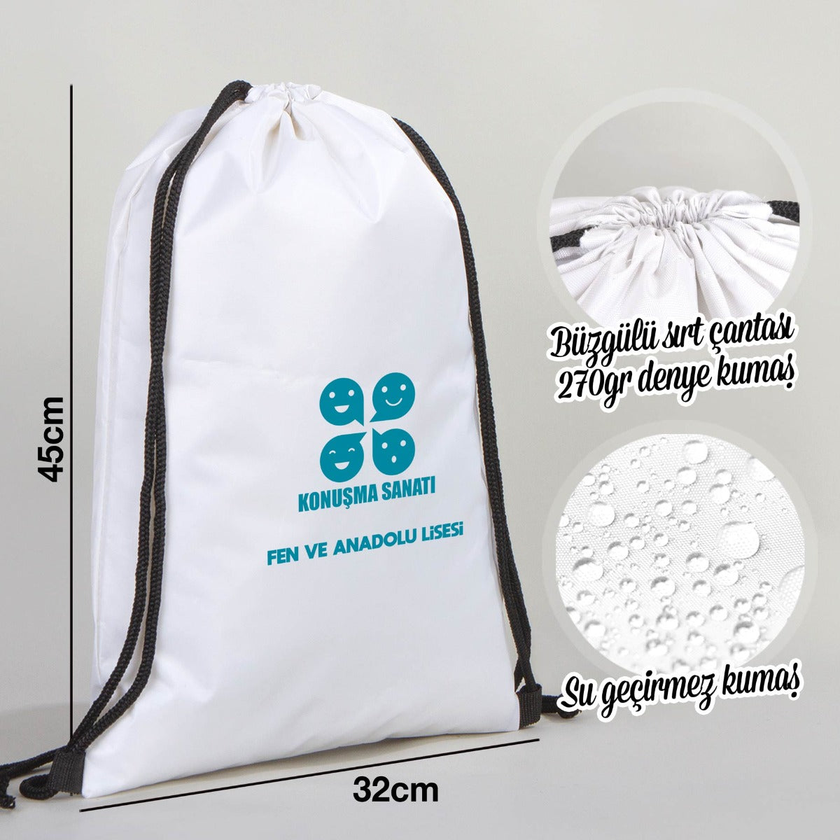 İmperteks Sırt Çantası 32x45 cm Beyaz (Özelleştirilebilir) - istecanta.com