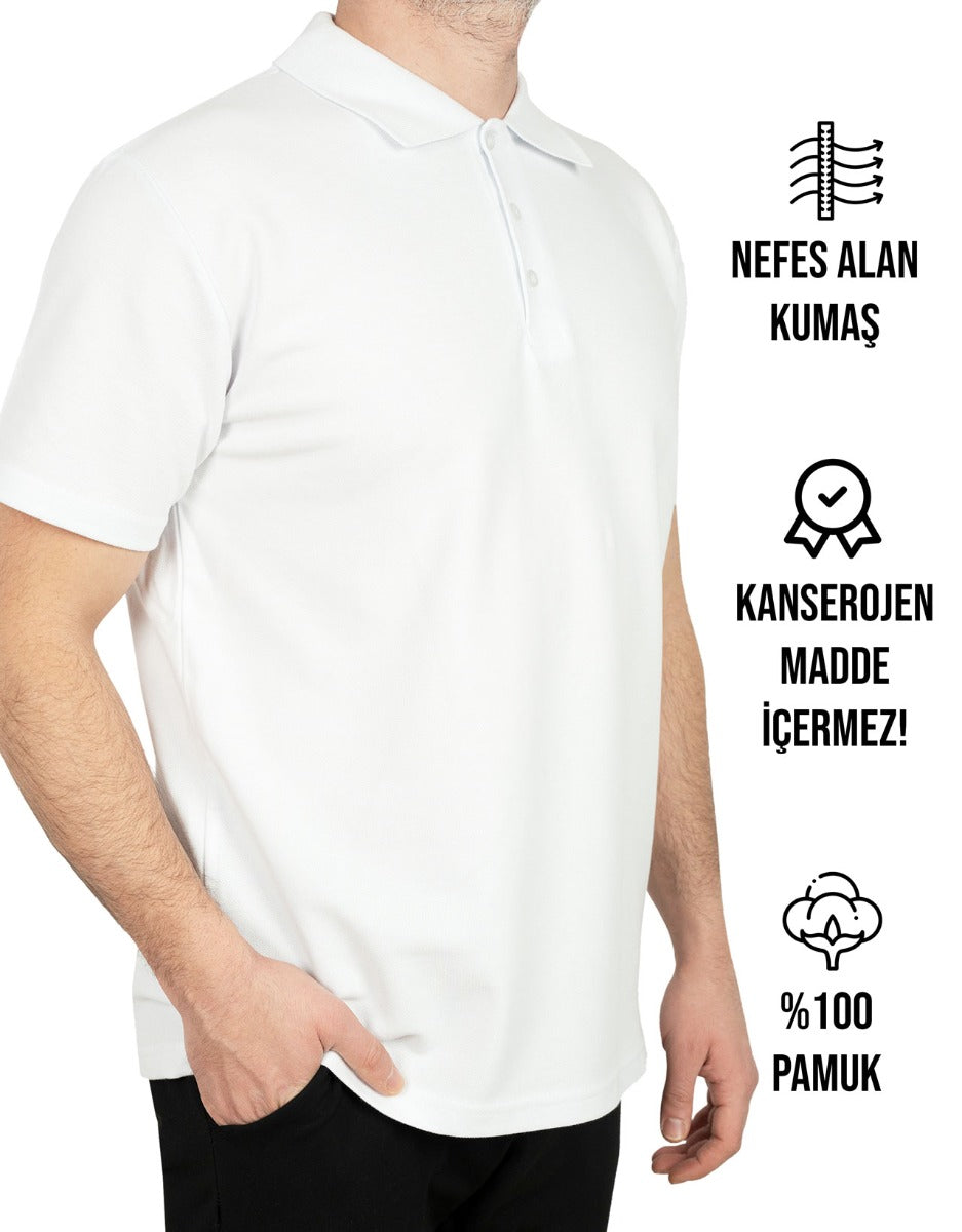Polo Yaka Beyaz Tişört - Dijital Baskılı - istecanta.com