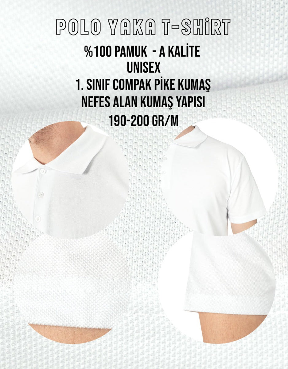 Polo Yaka Beyaz Tişört - Dijital Baskılı - istecanta.com