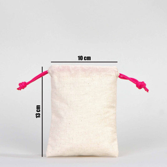 Bez Kese 10x13 cm - Renkli İp - Fuşya - istecanta.com