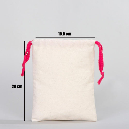 Bez Kese 15,5x20 cm - Renkli İp - Fuşya - istecanta.com