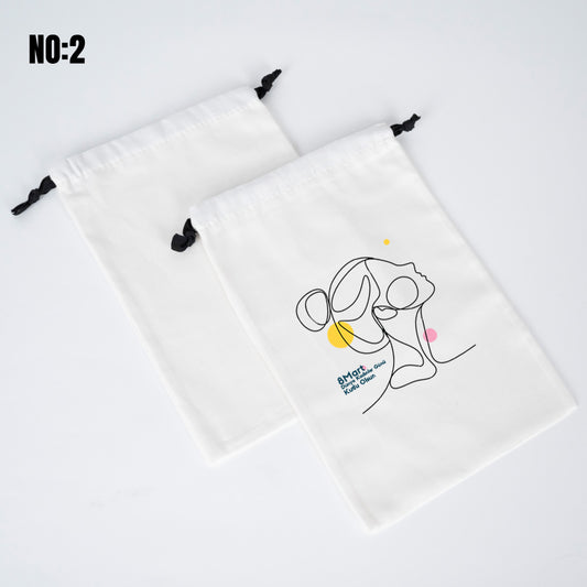 8 Mart Kadınlar Günü Özel - Siyah İpli Bez Kese, Beyaz Panama Kumaş, 20x30 cm - istecanta.com