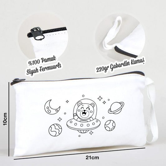 Boyanabilir Bez Kalemlik - Gezegenler ve Sevimli Ayı - istecanta.com