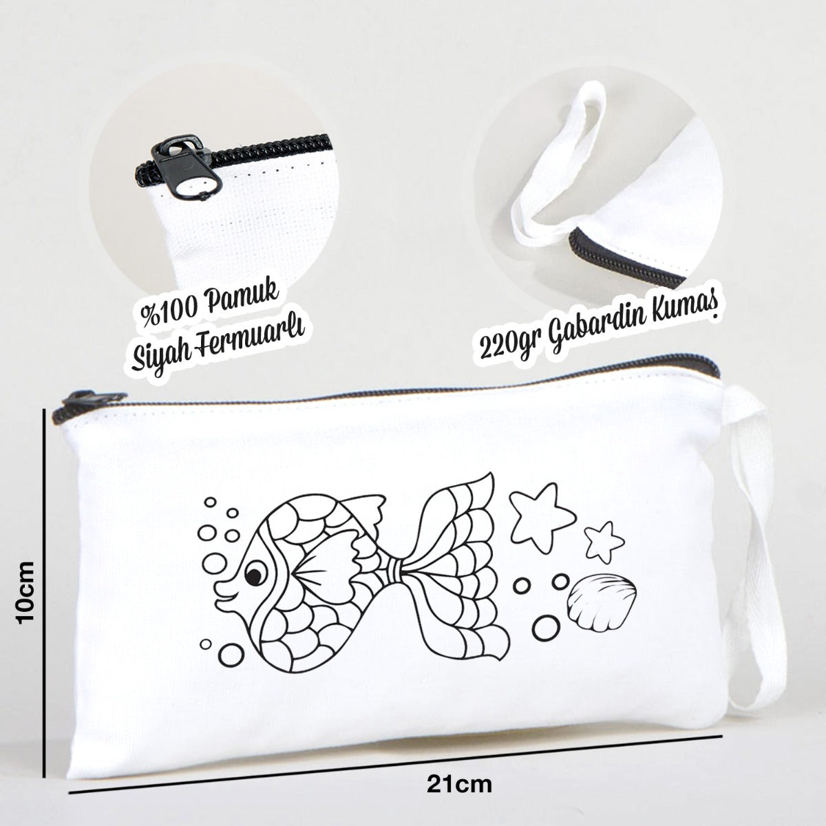 Boyanabilir Bez Kalemlik - Mutlu Balık - istecanta.com