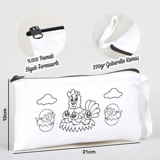 Boyanabilir Bez Kalemlik - Mutlu Tavuklar - istecanta.com