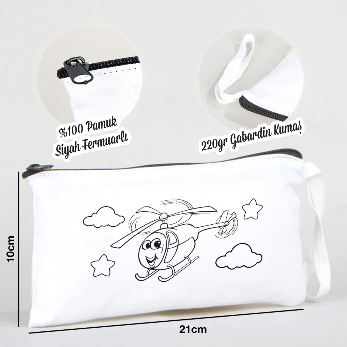 Boyanabilir Bez Kalemlik - Sevimli Helikopter - istecanta.com