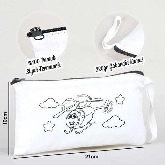 Boyanabilir Bez Kalemlik - Sevimli Helikopter - istecanta.com