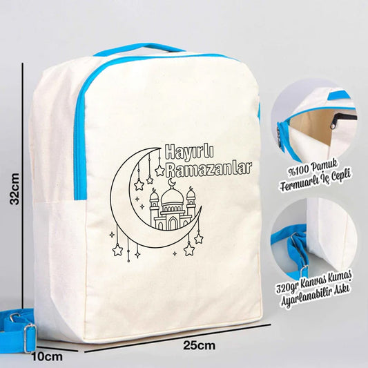 Boyanabilir 25x32x10 cm Turkuaz Renk VIP Kanvas Sırt Modeli - Bayram Çantası - detay görünüm