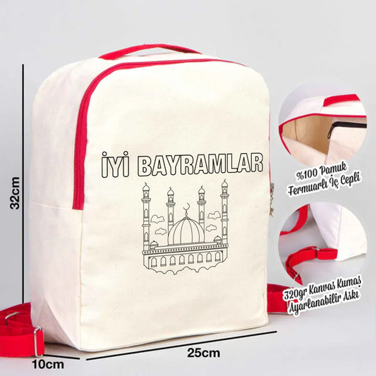 Boyanabilir 25x32x10 cm Kırmızı Renk VIP Kanvas Sırt Modeli - Bayram Çantası - detay görünüm