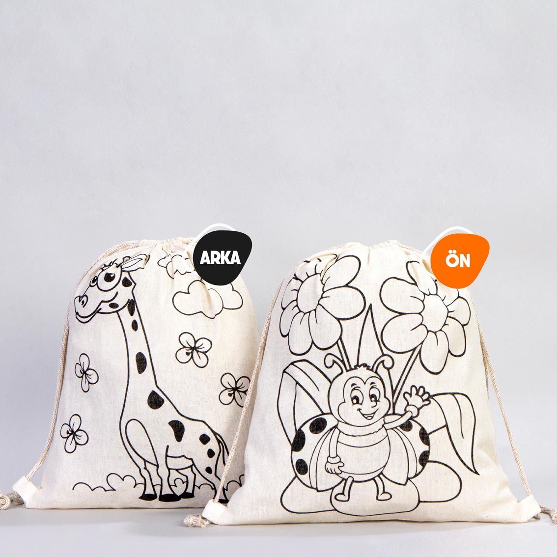 Yıkanabilir Büzgülü Eğlence Seti - 5 Adet Boyanabilir Büzgülü Boyanabilir Çanta / 1 Adet Keçeli Kalem 12'li - istecanta.com