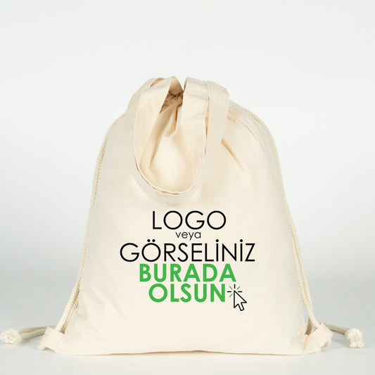 Çok Yönlü İp Büzgülü Bez Çanta, 35x40cm - Elde, Omuzda ve Sırtta (Özelleştirilebilir) - istecanta.com