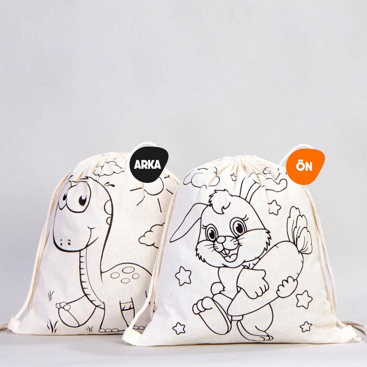 Büzgülü Eğlence Seti - 5 Adet Boyanabilir Büzgülü Çanta / 1 Adet Kumaş Kalemi - istecanta.com