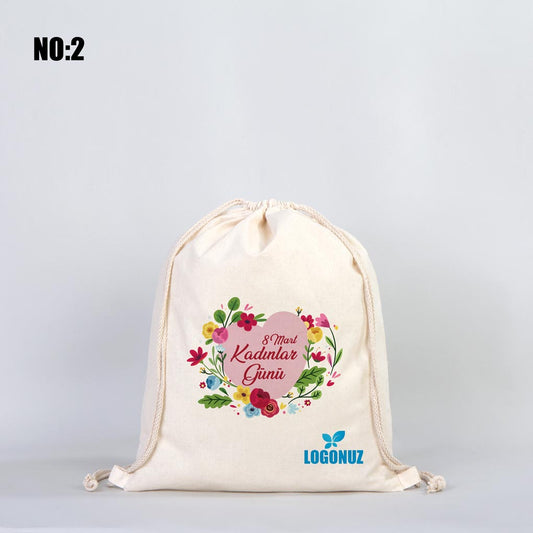 Büzgülü Bez Sırt Çantası 40x50 cm - Kadınlar Günü - istecanta.com