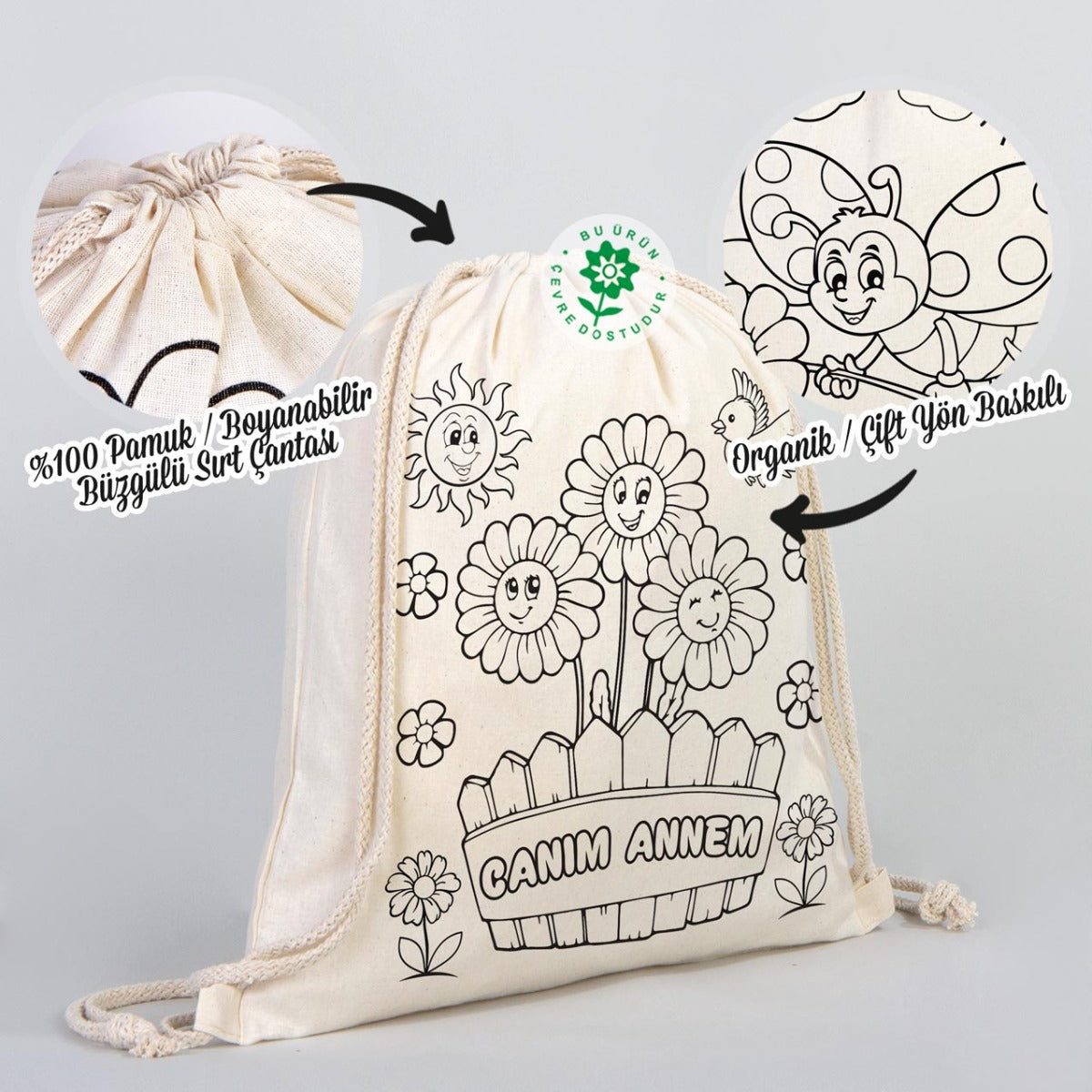 Canım Annem Boyanabilir Büzgülü Bez Çanta - 35x40cm - istecanta.com