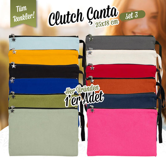 Astarlı Clutch Set 25x18cm Set 3 (12 Renk) - Her Üründen 1 Adet - istecanta.com