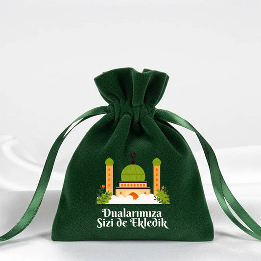 Hac ve Umre Hediyelik Kadife Gül Kese | 10x13 cm Kabe-i Muazzama’dan Selam ve... - detay görünüm