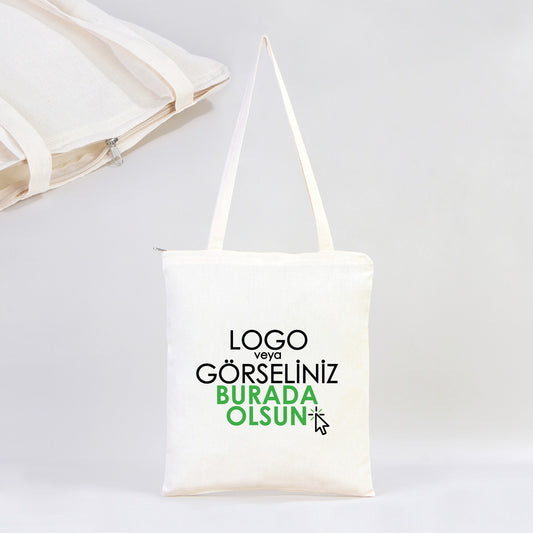 Fermuarlı Ham Bez Çanta 35x40cm (Özelleştirilebilir) - istecanta.com
