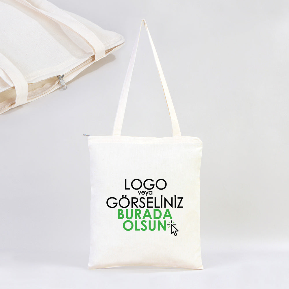 Fermuarlı Ham Bez Çanta 35x40cm (Özelleştirilebilir) - istecanta.com