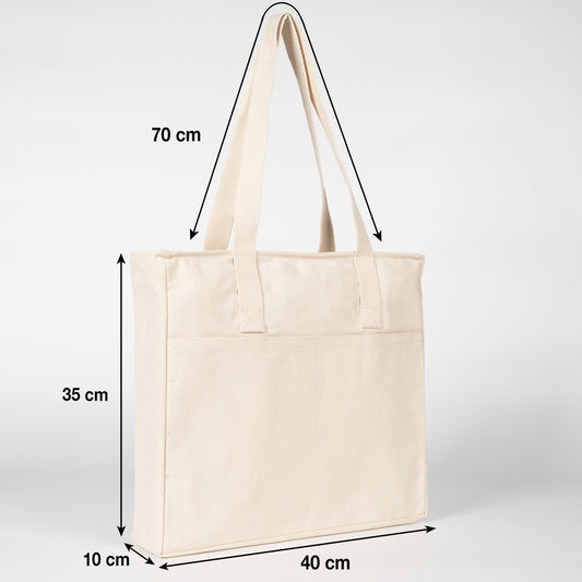 LUX Kanvas Çanta Fermuarlı - Ham Kulp, Ön Cepli, 40x35x10cm - istecanta.com
