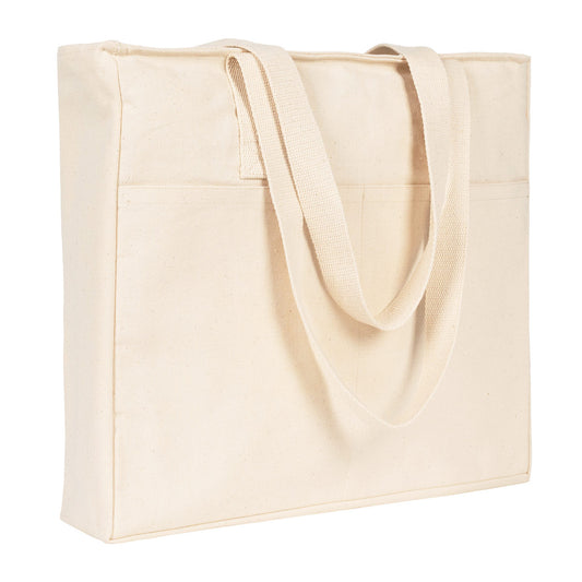 LUX Kanvas Çanta Fermuarlı - Ham Kulp, Ön Cepli, 40x35x10cm - istecanta.com