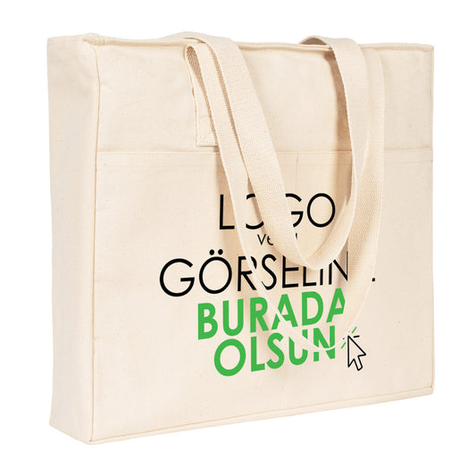 LUX Kanvas Çanta Ham Kulp, Fermuarlı- 40x35x10cm (Özelleştirilebilir) - istecanta.com