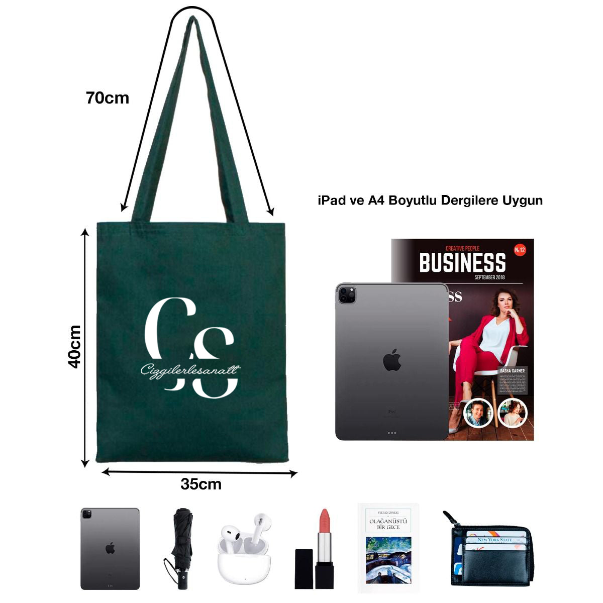 Gabardin Bez Çanta Yeşil 35x40 cm - istecanta.com