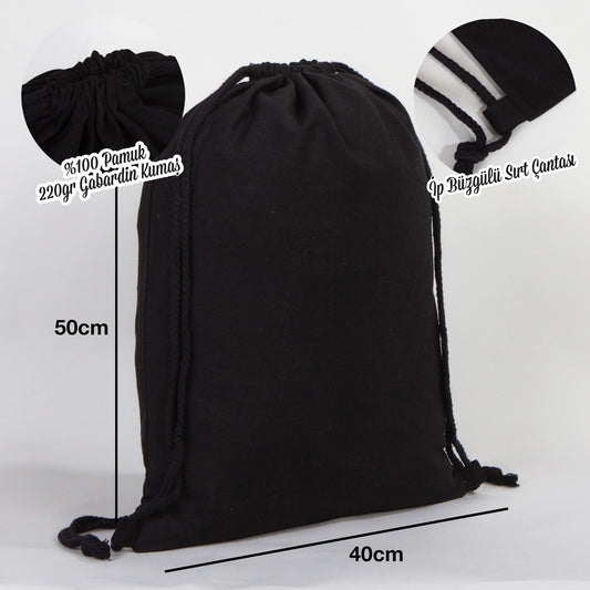 Gabardin Siyah Bez Sırt Çantası 40x50 cm (Büyük Boy) - istecanta.com