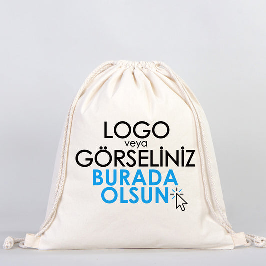 Rips Kumaş Büzgülü Bez Sırt Çantası 35x40 cm (Özelleştirilebilir) - istecanta.com