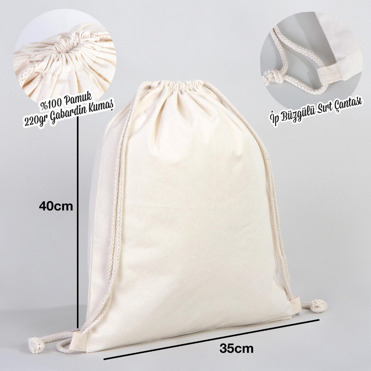 Rips Bez Sırt Çantası - 35x40 cm (Küçük Boy) - istecanta.com