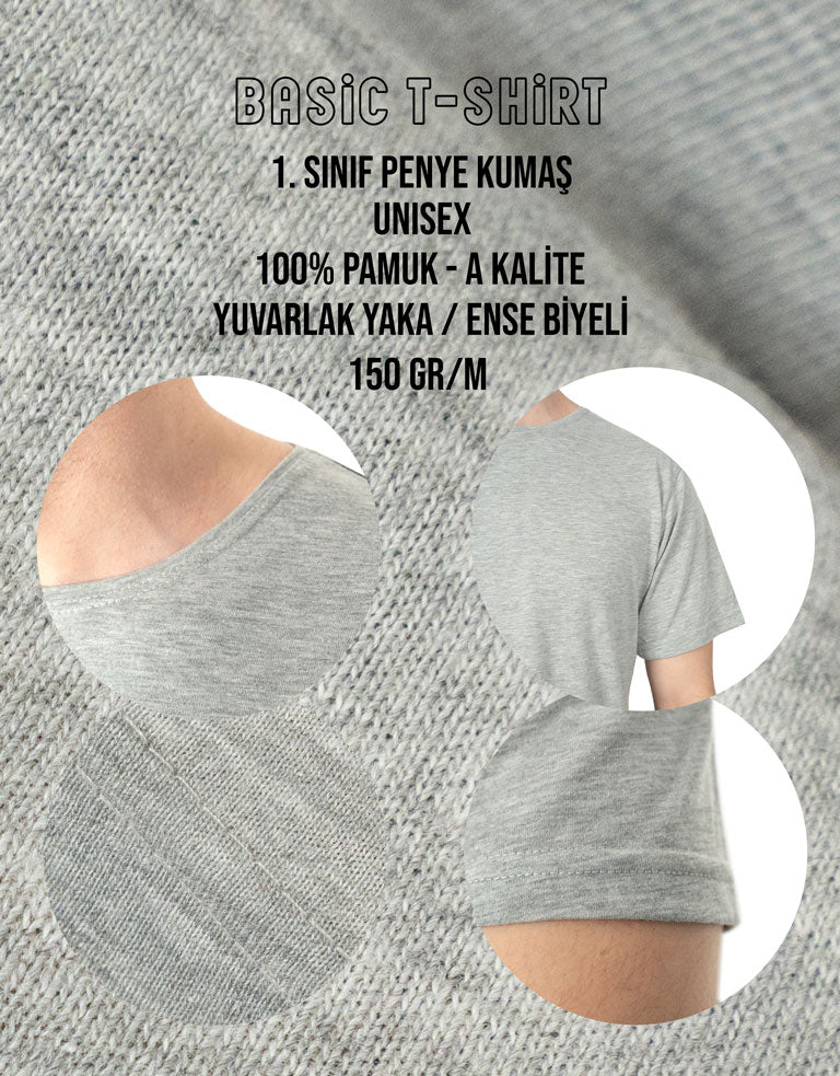 Basic T-shirt Gri- Baskılı - istecanta.com