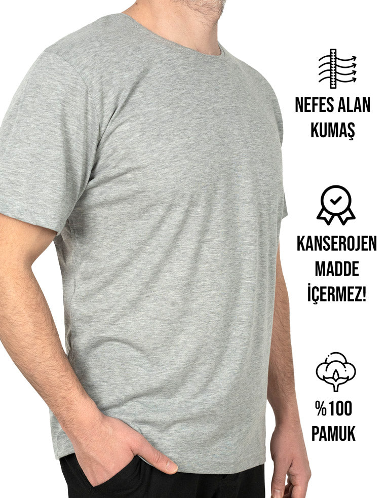 Basic T-shirt Gri- Baskılı - istecanta.com