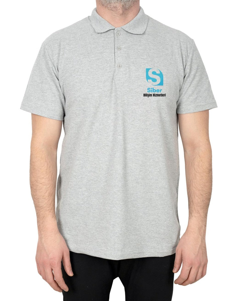 Polo Yaka Gri Tişört - Baskılı - istecanta.com