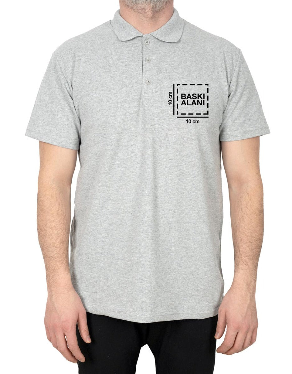 Polo Yaka Gri Tişört - Baskılı - istecanta.com