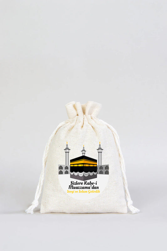 10x14,5 cm Kabe-i Muazzama’dan Selam ve Dua ile | Hac ve Umre Hediyelik Bez Kese - detay görünüm