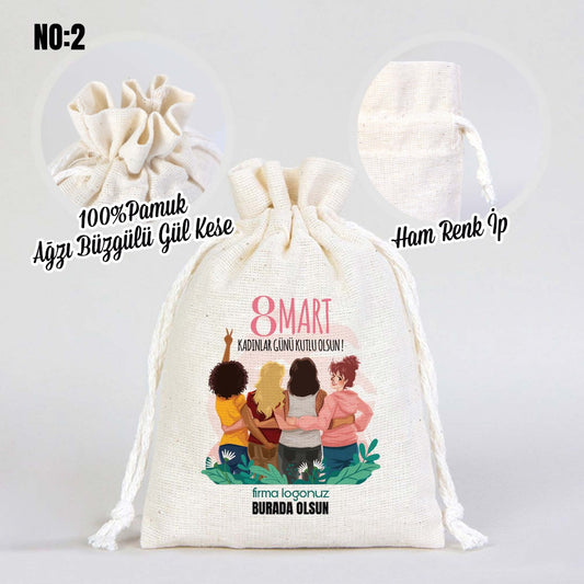 Kadınlar Günü Temalı Baskılı Gül Kese - 10x14,5 cm - istecanta.com