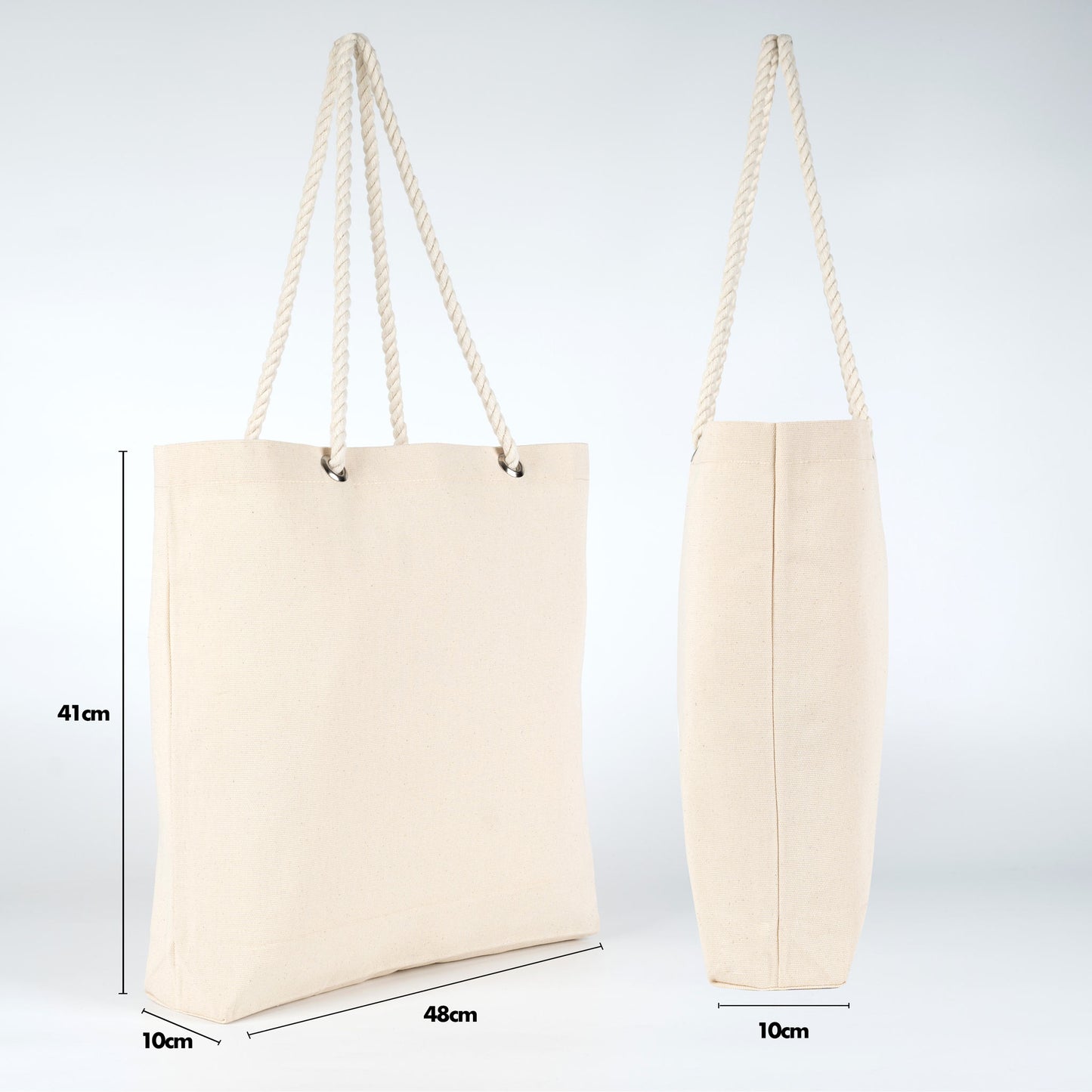 Kanvas Alışveriş & Plaj & Geniş Hacim Halat Kulp Çanta - 48x41x10 cm İç cep