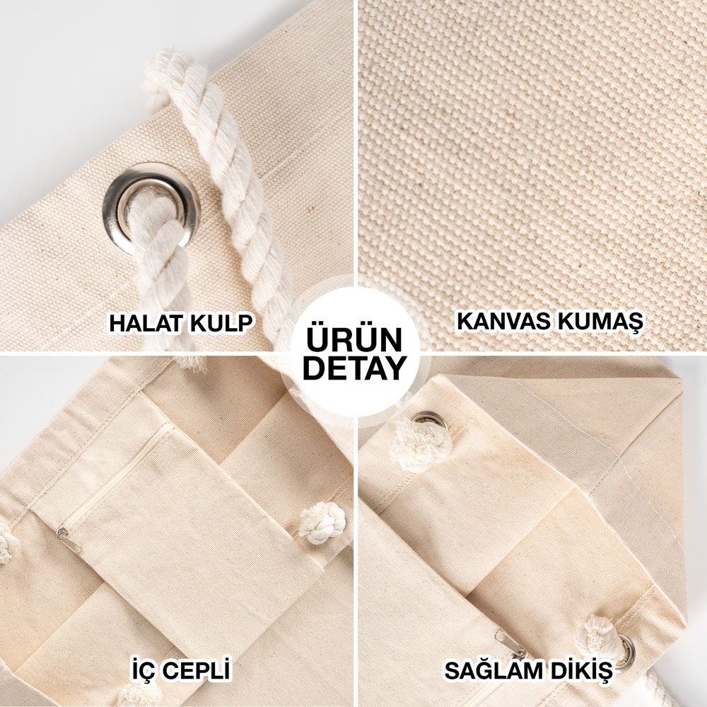 Dünya Kadınlar Günü Baskılı Kanvas Plaj Çantası - Halat Kulplu (Özelleştirilebilir) - istecanta.com
