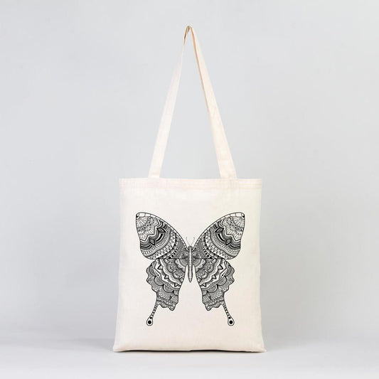 Mandala Kelebek - Boyanabilir Çanta - Kalemli - istecanta.com