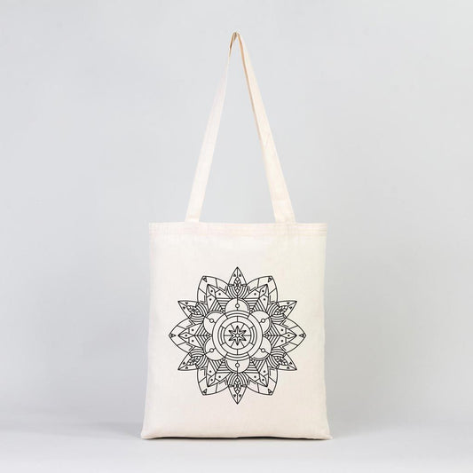 Mandala Çiçek - Boyanabilir Çanta - Kalemli - istecanta.com